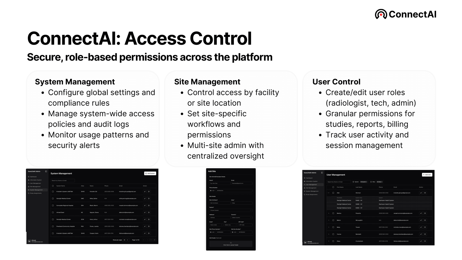 ConnectAI Access Control, role-based security and user management