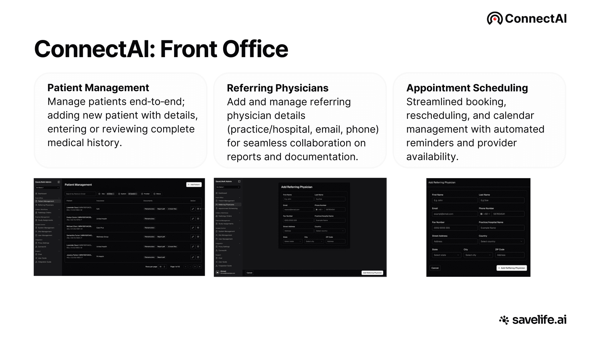 ConnectAI Front Office, patient management and scheduling