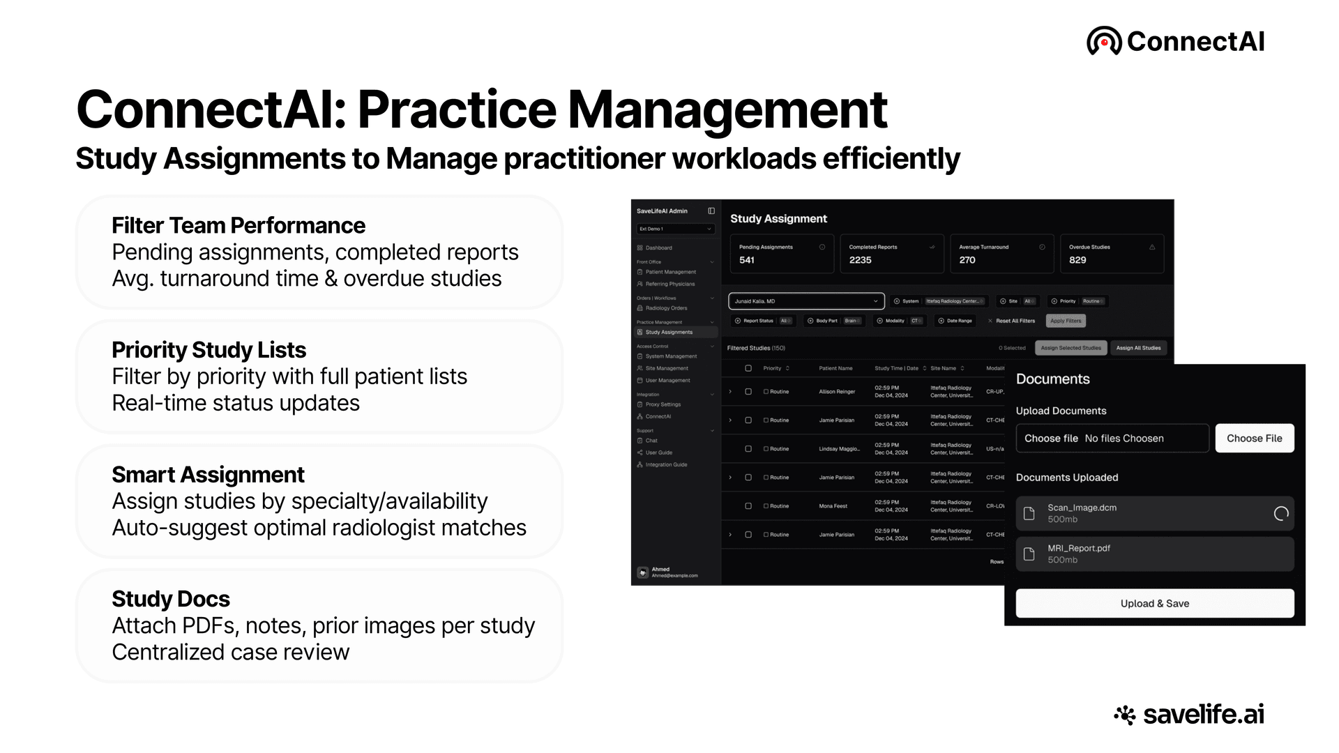 ConnectAI Practice Management, study assignments and workflow management
