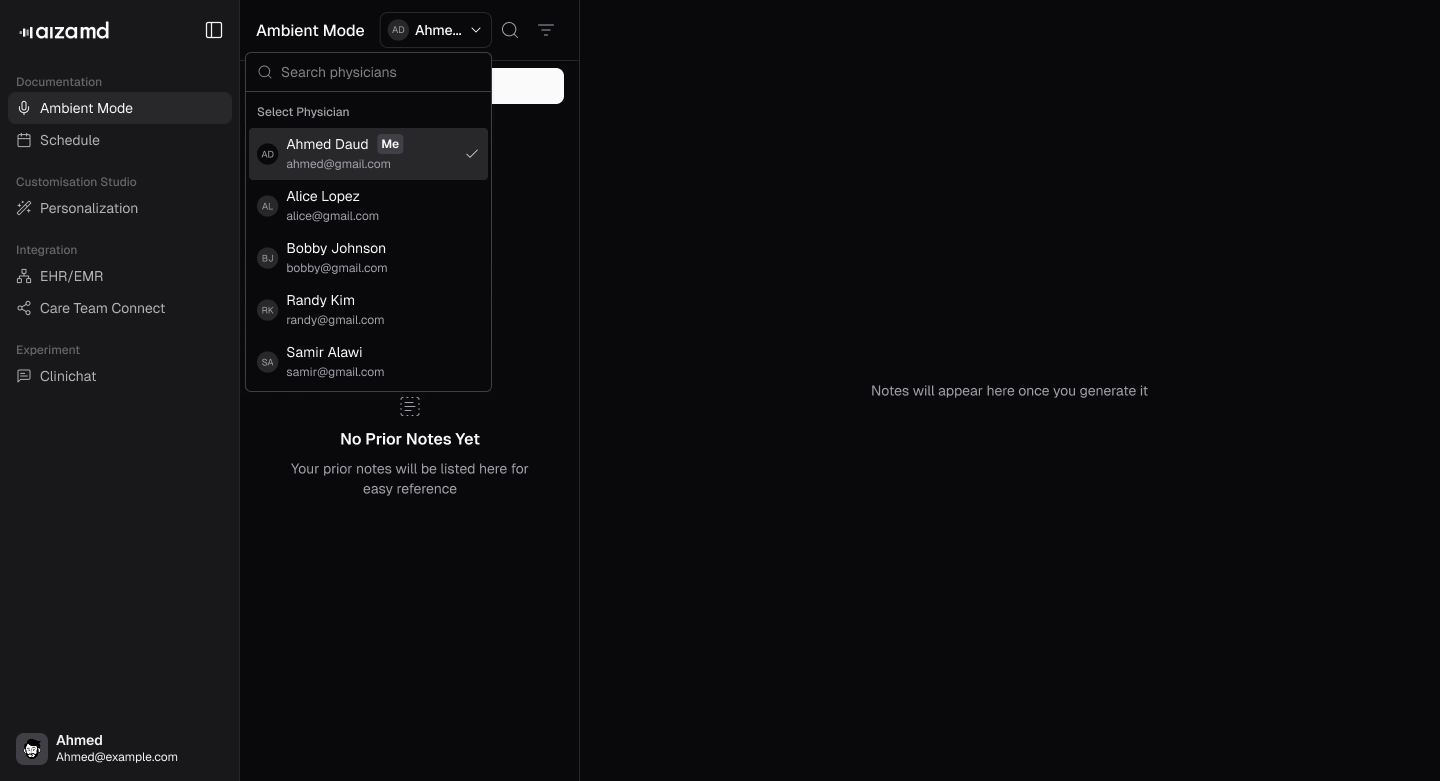 Ambient Mode - select physician