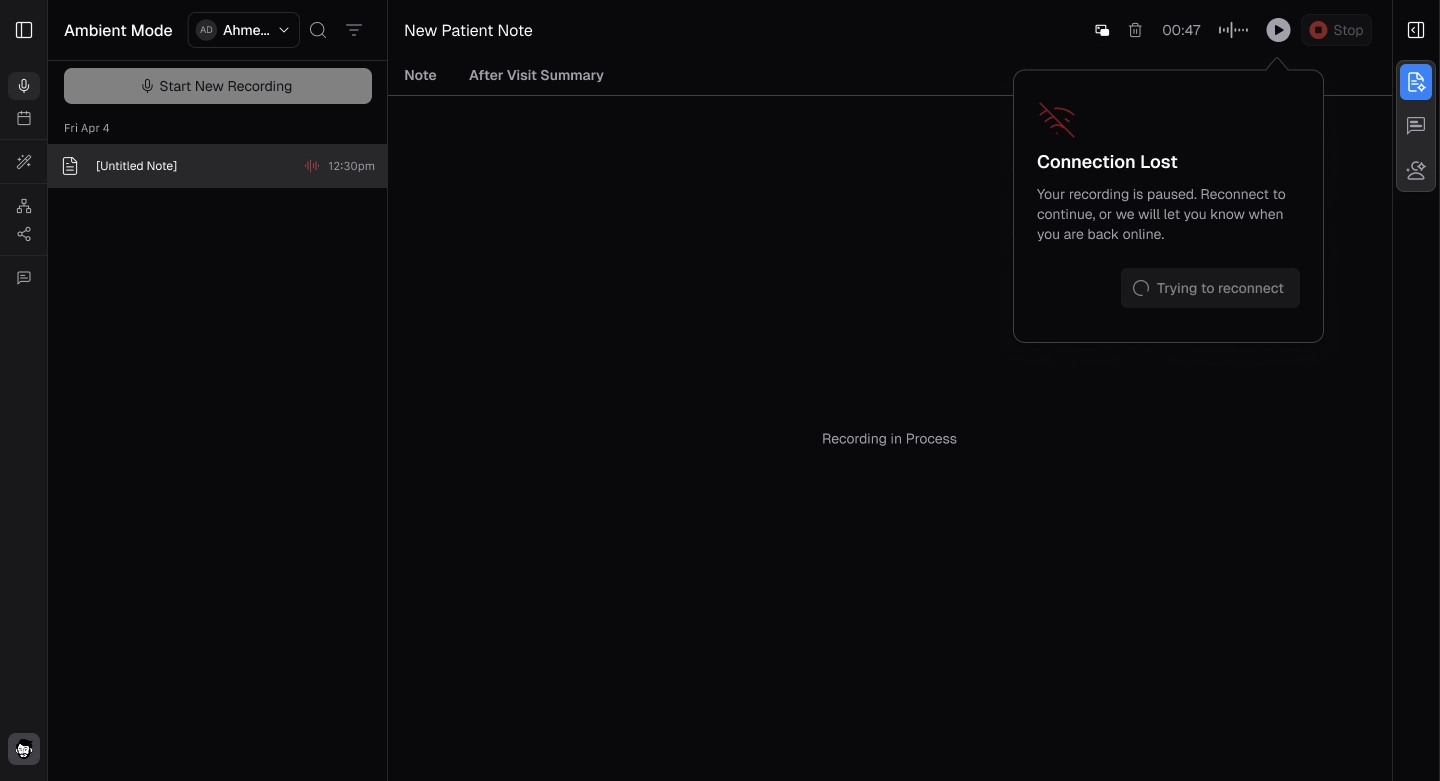 Connection error - recording interrupted
