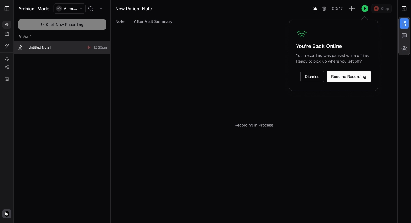 Connection error popup