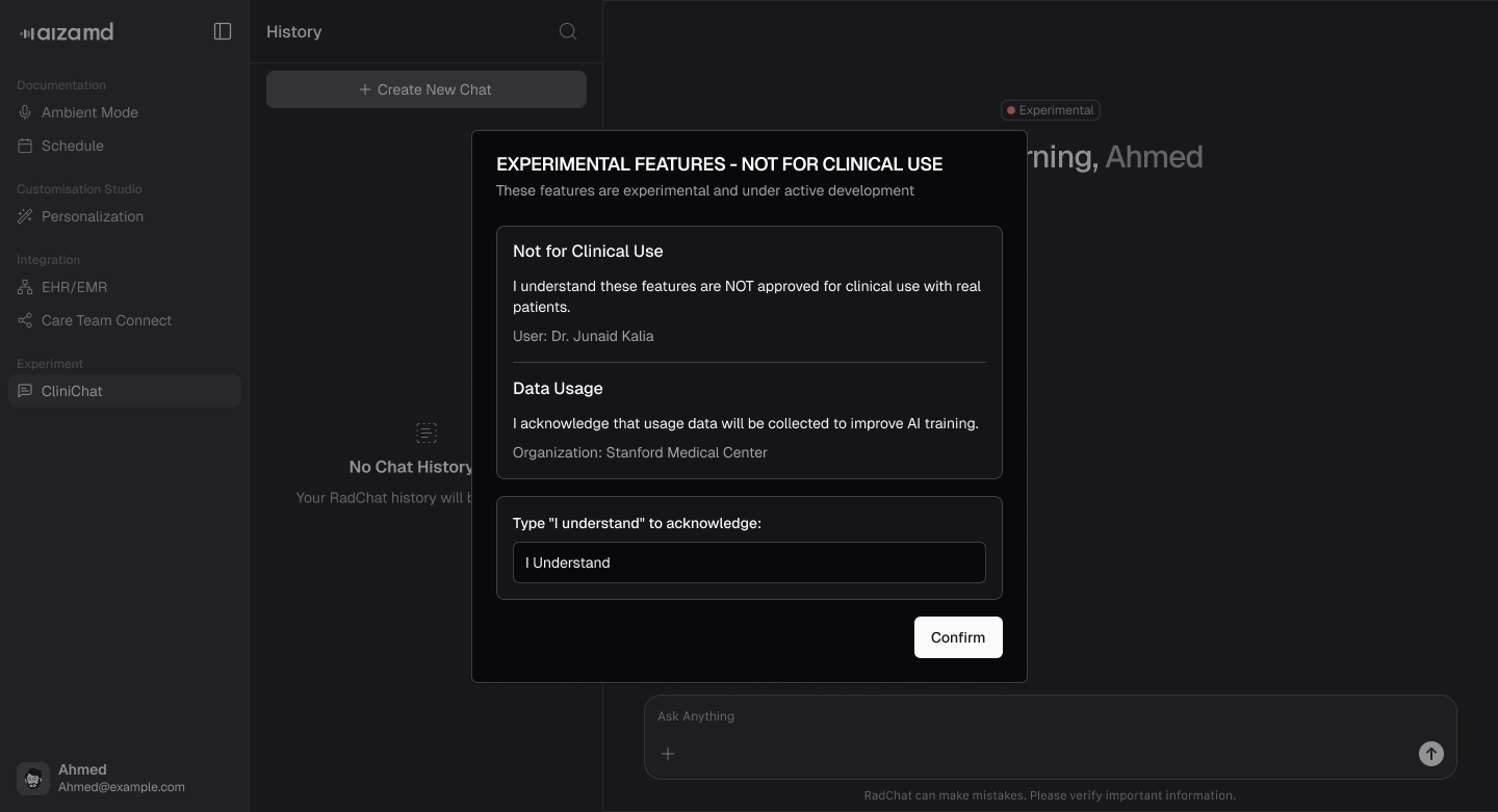 CliniChat confirmation popup