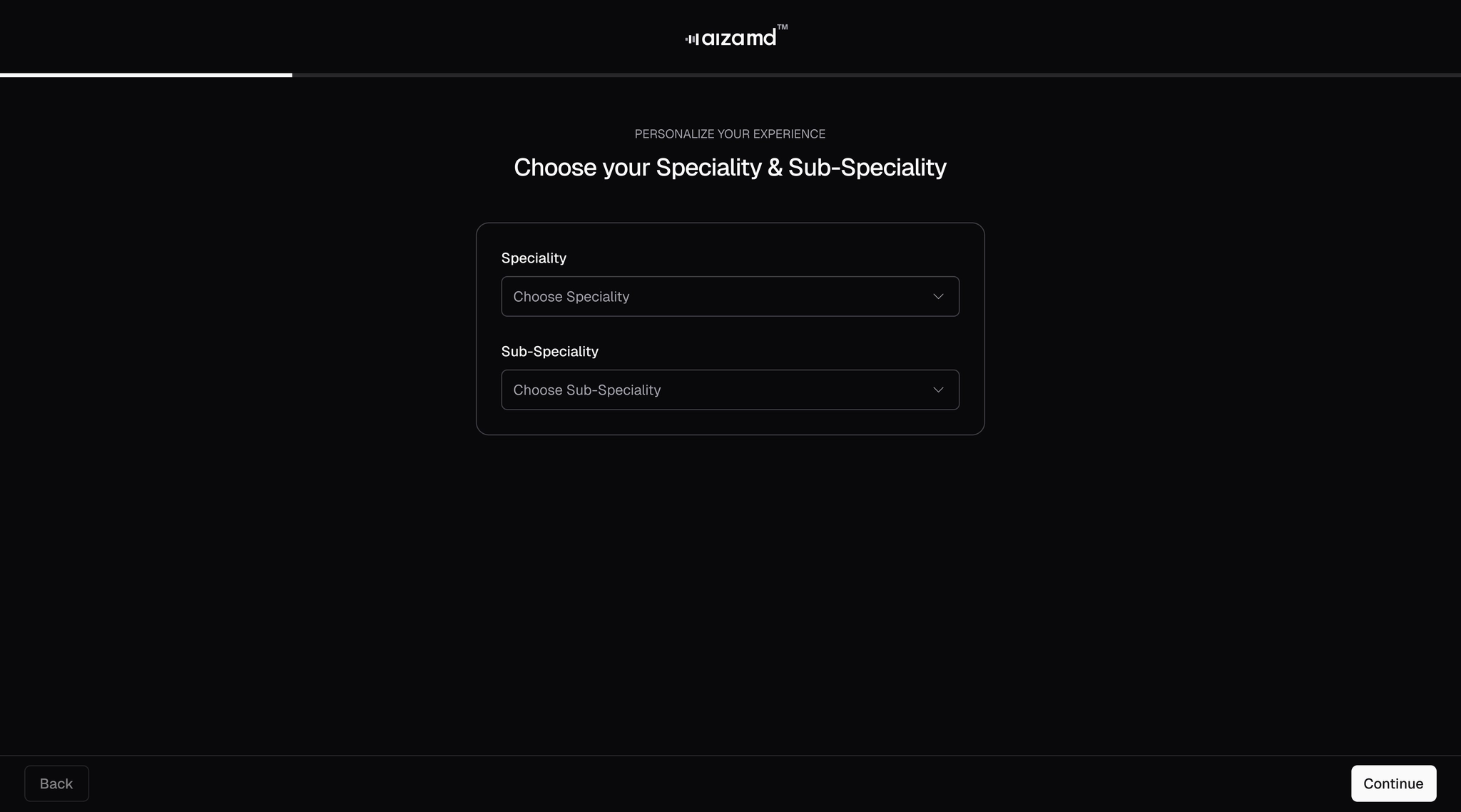 Account setup - home screen