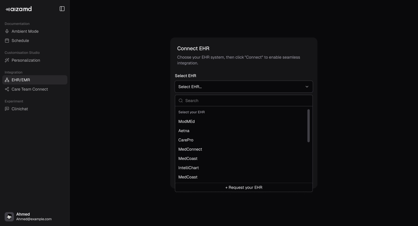 EHR dropdown list