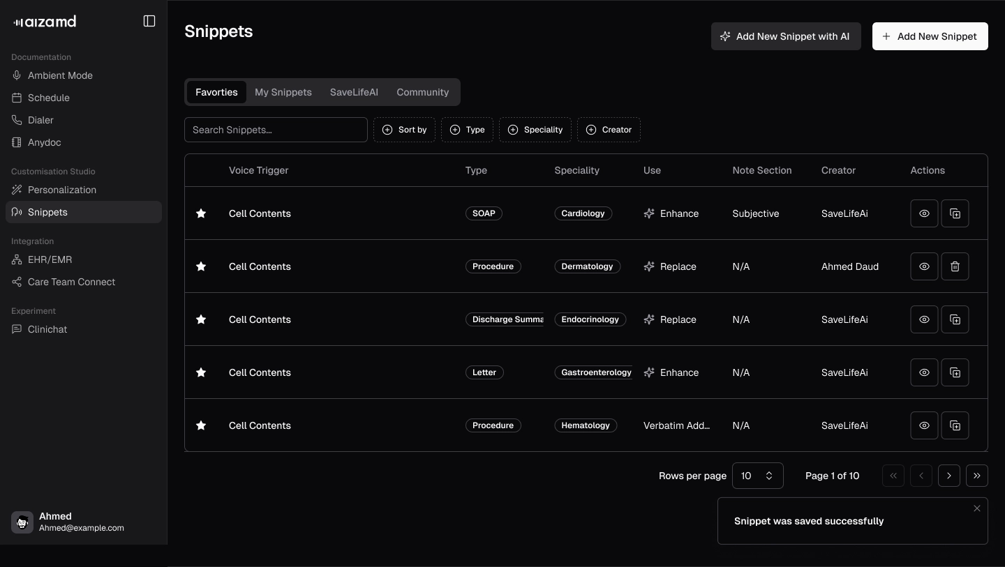 Snippets favorites