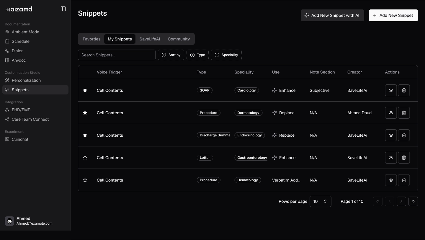 My snippets list