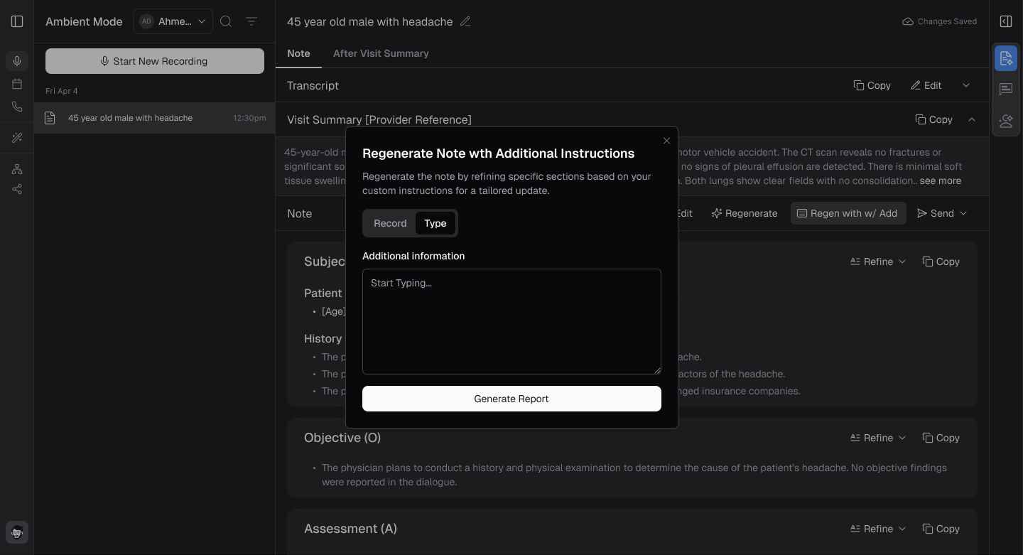 Record or type popup