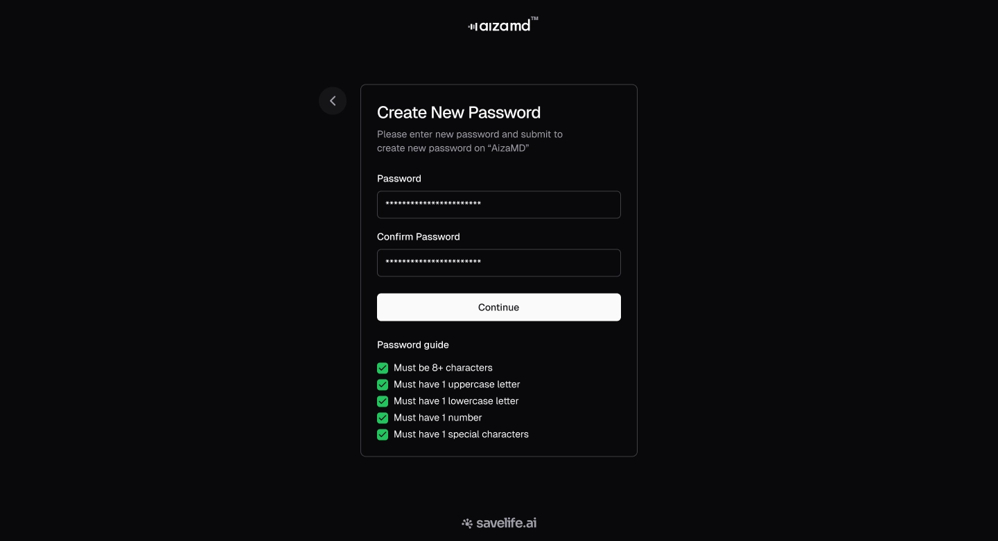 Password creation confirmation