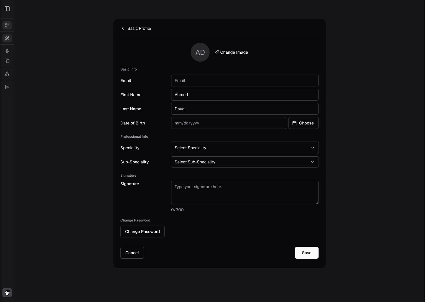 Basic profile screen