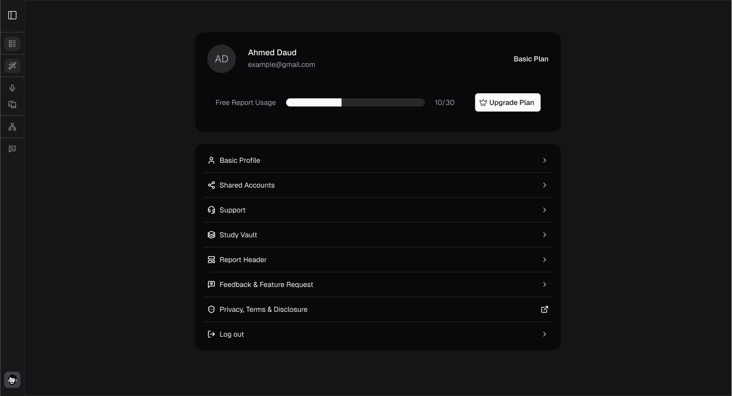 Profile menu