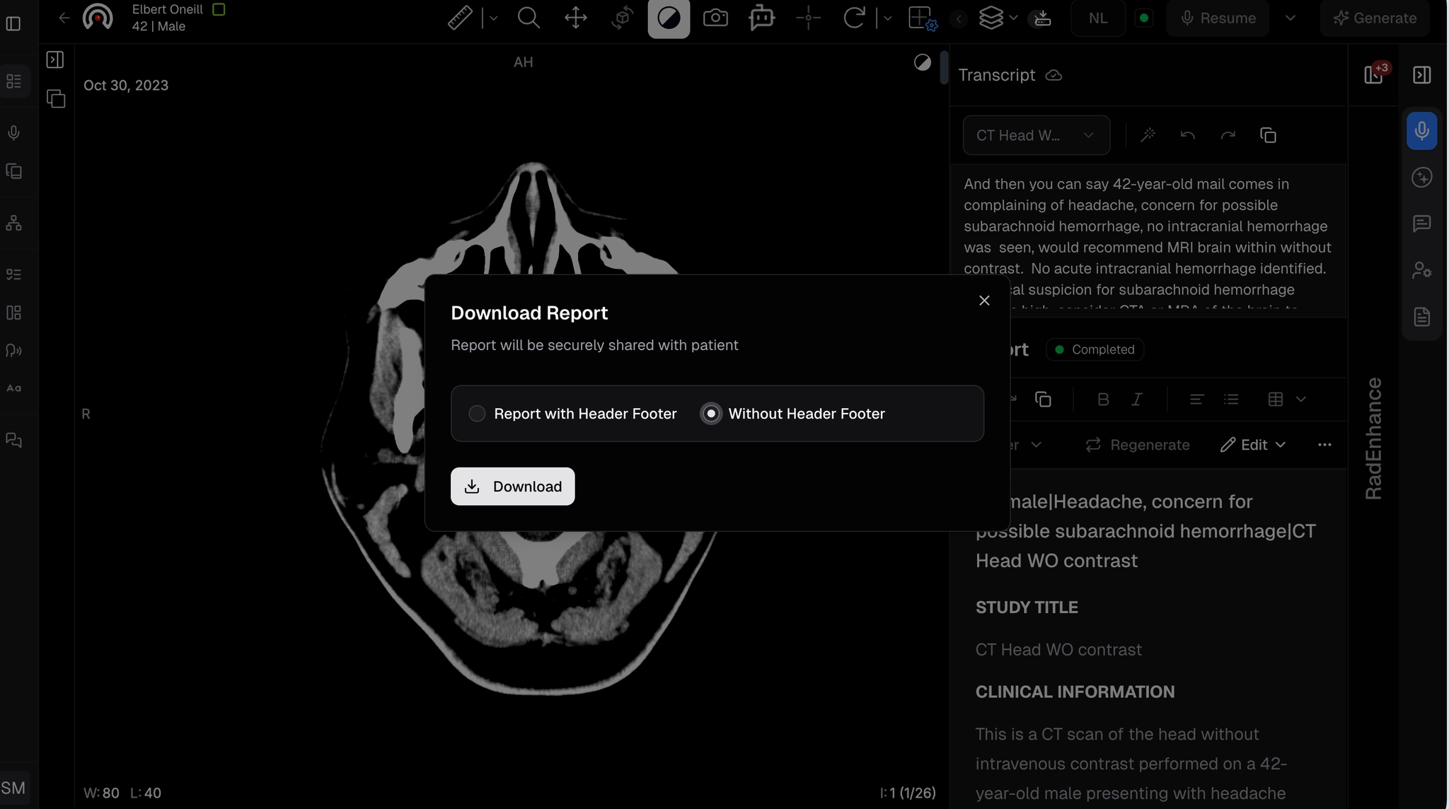 Download with header footer