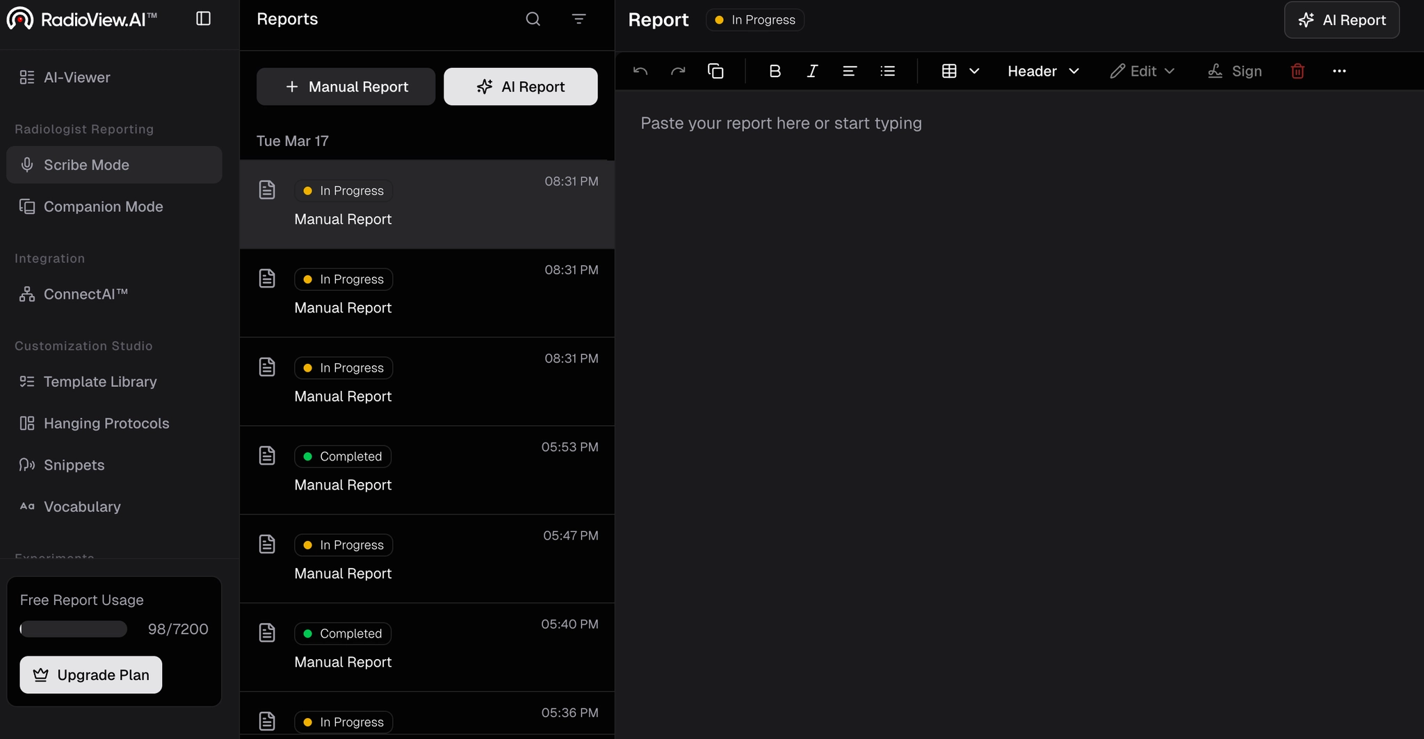 Manual report popup