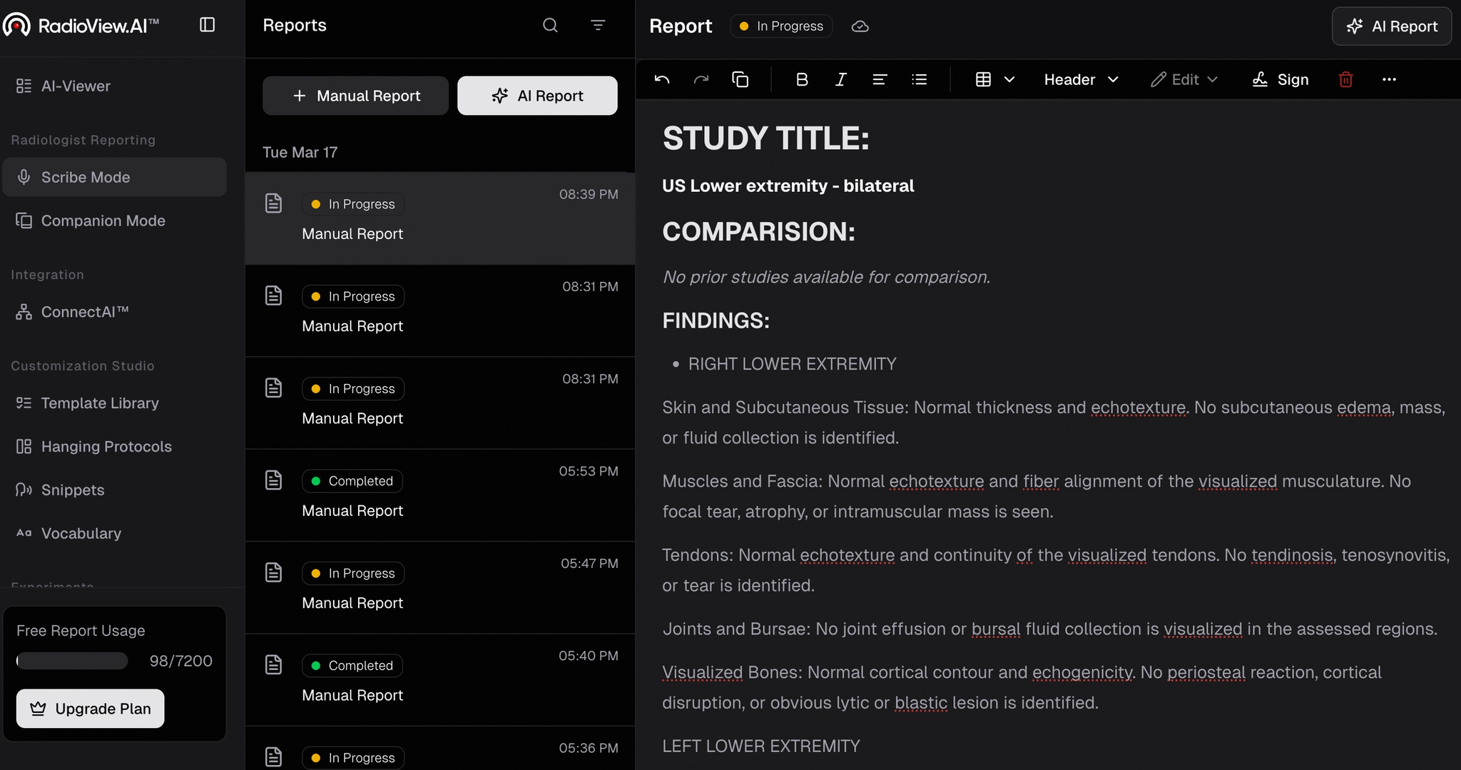 Manual report with content